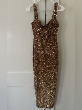 SHEIN Brown Strapless Sequin Evening Gown